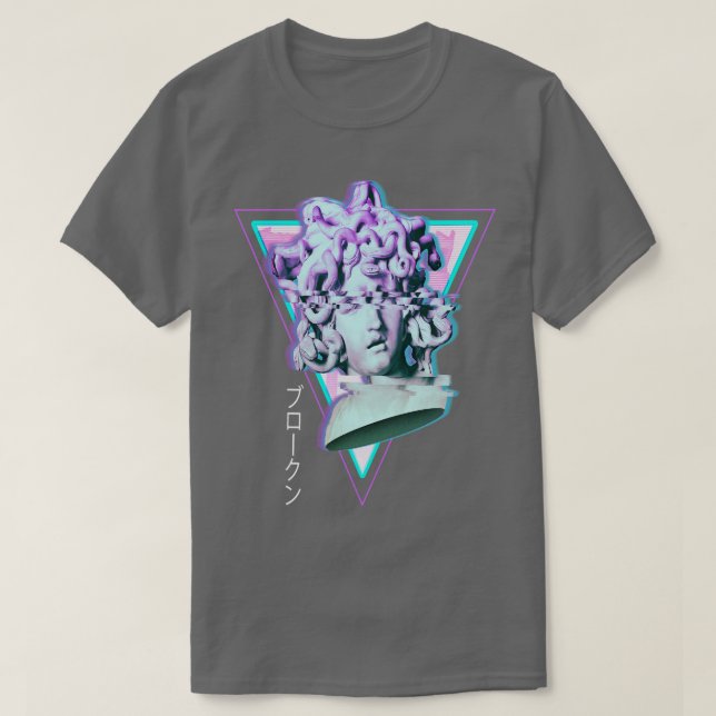 Camiseta Medusa Glitch Synthwave 90s - estética (Frente do Design)