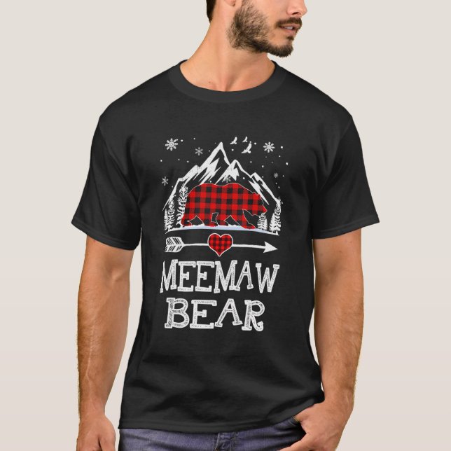 Camiseta Meemaw Bear Christmas Pajama Red Xadrez Buffalo (Frente)