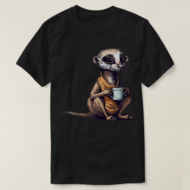 Camiseta Meerkat Bebendo Café Engraçado Meerkat Animal (Frente do Design)