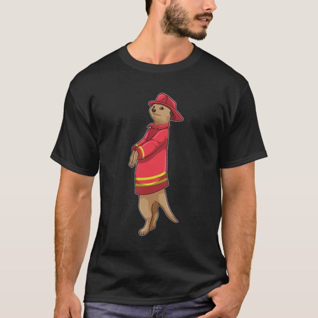 Camiseta Meerkat como bombeiro com capacete (Frente)