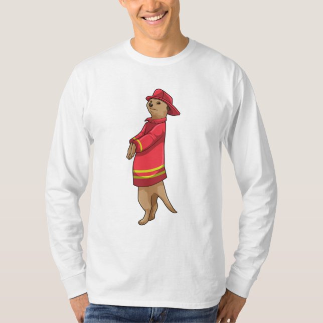 Camiseta Meerkat como bombeiro com capacete (Frente)