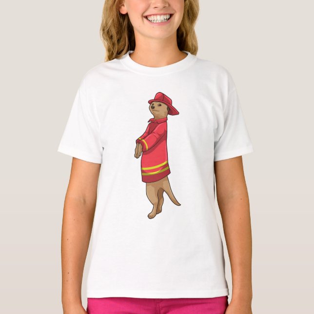Camiseta Meerkat como bombeiro com capacete (Frente)