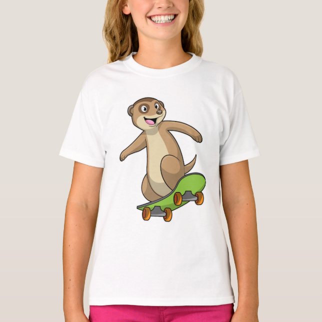 Camiseta Meerkat como skater com skate (Frente)