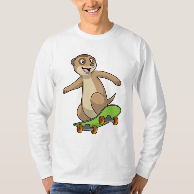 Camiseta Meerkat como skater com skate (Frente)