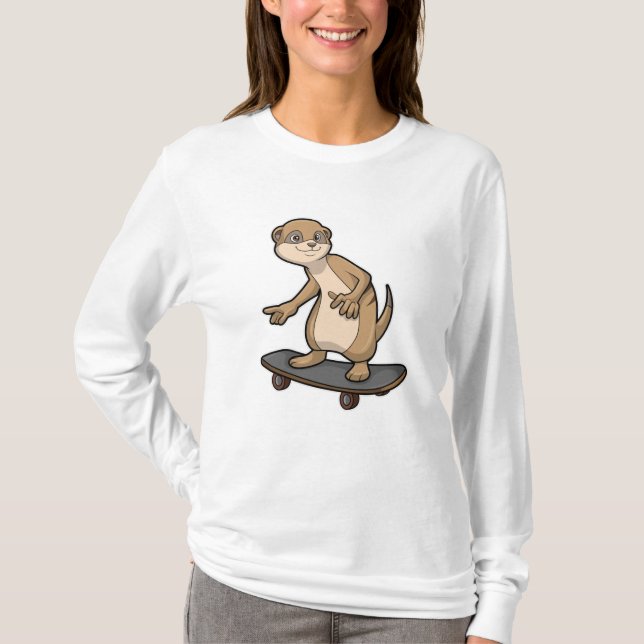 Camiseta Meerkat como skater com skate (Frente)