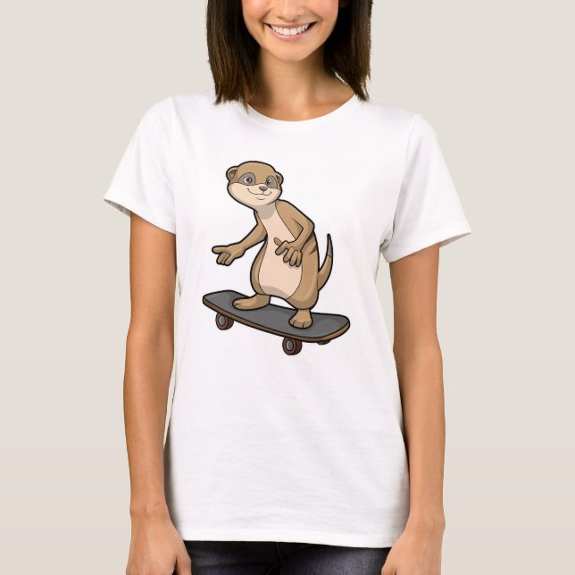 Camiseta Meerkat como skater com skate (Frente)
