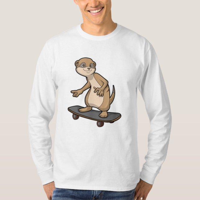 Camiseta Meerkat como skater com skate (Frente)