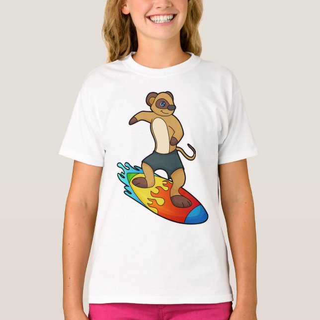 Camiseta Meerkat como Surfer com Surfboard (Frente)