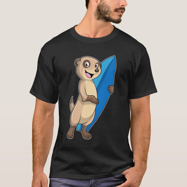Camiseta Meerkat como Surfer com Surfboard (Frente)