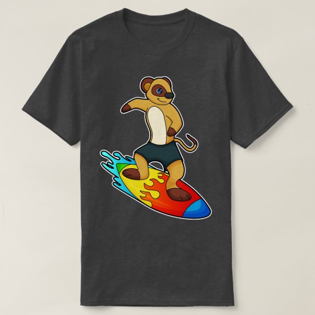 Camiseta Meerkat como Surfer com Surfboard (Frente do Design)