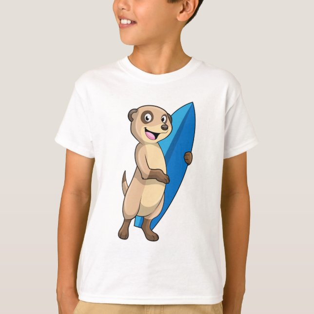 Camiseta Meerkat como Surfer com Surfboard (Frente)