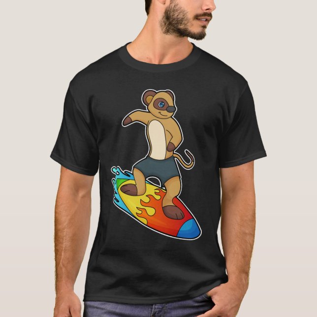 Camiseta Meerkat como Surfer com Surfboard (Frente)