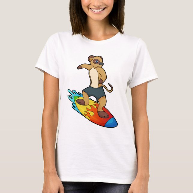 Camiseta Meerkat como Surfer com Surfboard (Frente)