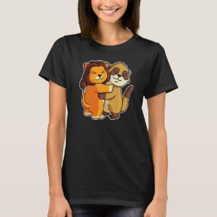 Camiseta Meerkat E Lion Cute Animal Para Mulheres Abraço De
