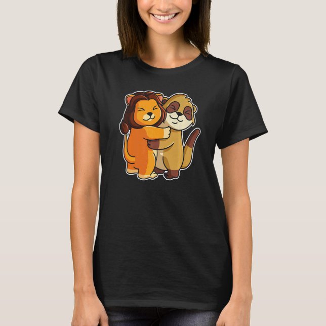 Camiseta Meerkat E Lion Cute Animal Para Mulheres Abraço De (Frente)
