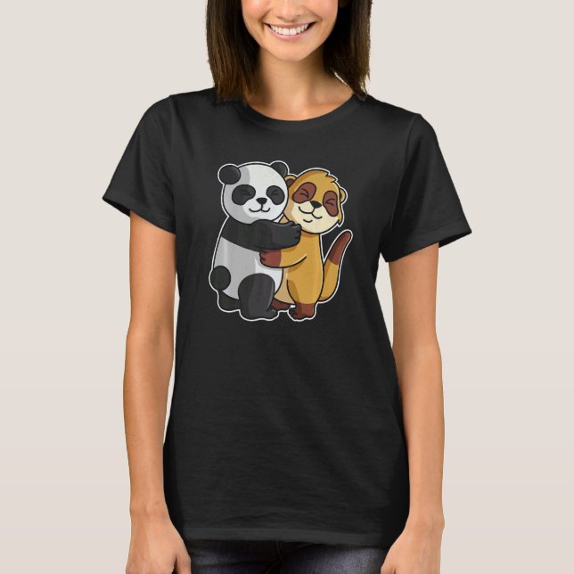 Camiseta Meerkat E Panda Cute Animais Para Mulheres Animal  (Frente)