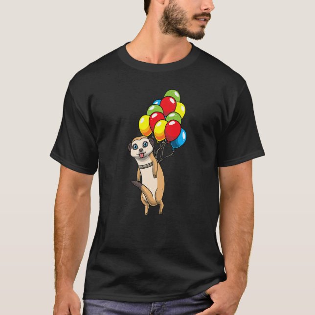 Camiseta Meerkat Hang Em Balões Suricida Com A Anima Africa (Frente)