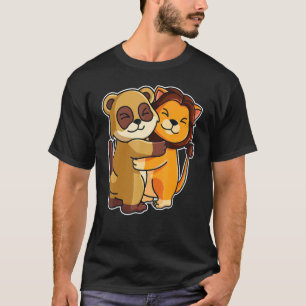 Camiseta Meerkat & Lion Hug Cute Zoo Animal Para Mulheres C
