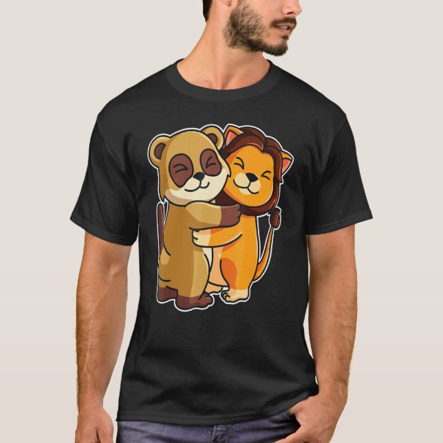 Camiseta Meerkat & Lion Hug Cute Zoo Animal Para Mulheres C (Frente)