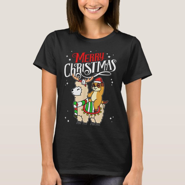 Camiseta Meerkat Merry Christmas Reindeer Llama Riding Meer (Frente)