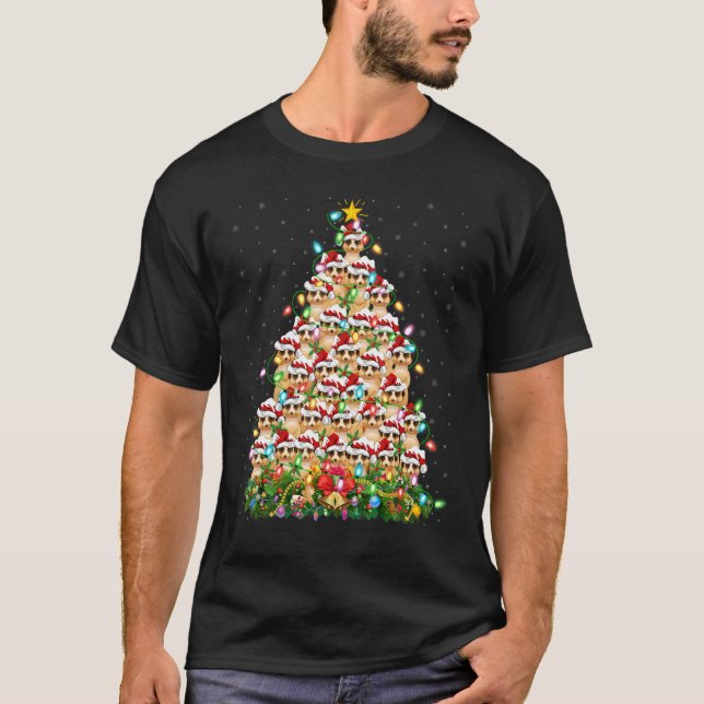 Camiseta Meerkat   Xmas Lights Santa Meerkat Christmas Tree (Frente)