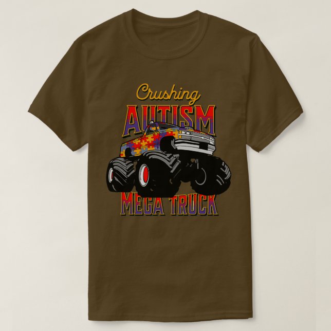 Camiseta Mega Caminhão Esmagando Autismo Sensibilização Cri (Frente do Design)