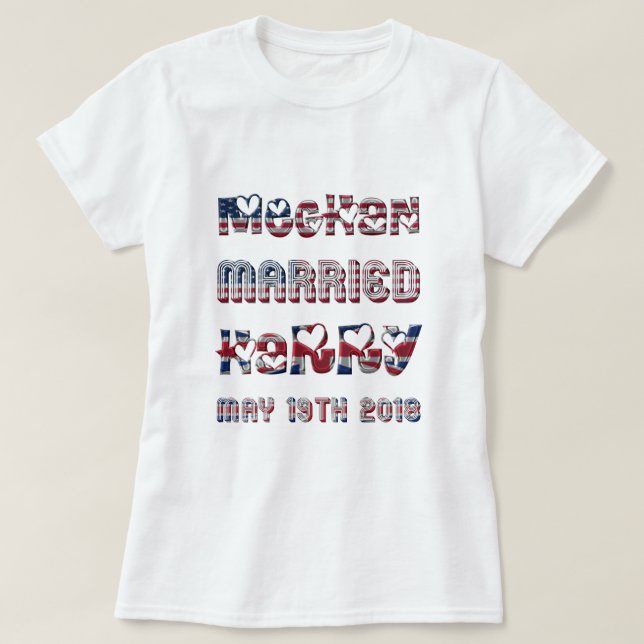 Camiseta Meghan Markle Prince Harry Royal Wedding 19 de mai (Frente do Design)