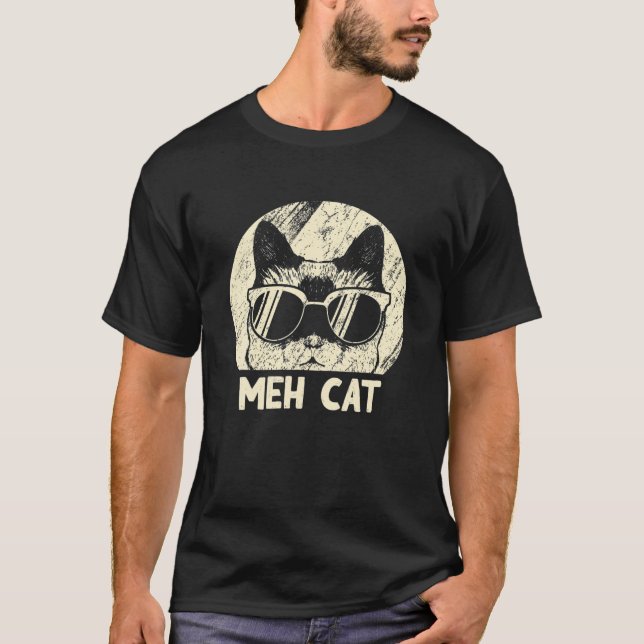 Camiseta Meh Cat Engraçado Gato Adormecido Gato Humor Kitte (Frente)