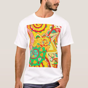 Camiseta Mehndi Doodle: Textura Étnica Colorida.