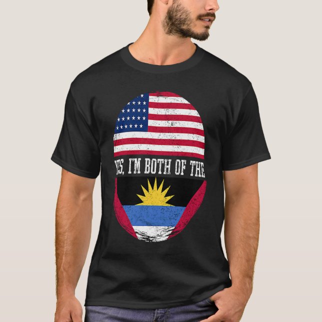 Camiseta Meia-americana Half Antiguan EUA Flag Antígua e B (Frente)