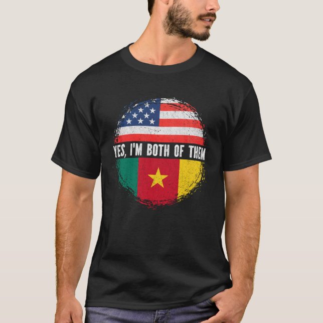 Camiseta Meia-americana Half Cameroonian EUA Flag Camarões (Frente)