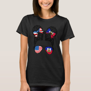 Camiseta Meia-americana Half Haitian Girl USA Haiti Flag Pa