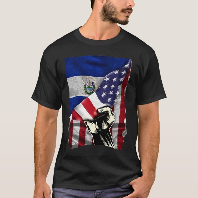 Camiseta Meia-americana Half Salvadorenho ROOTS EUA Flag El (Frente)