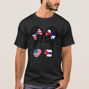 Camiseta Meia-americana Menina cubana EUA Bandeira Cuba Pat