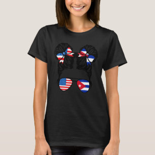 Camiseta Meia-americana Menina cubana EUA Bandeira Cuba Pat