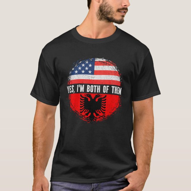 Camiseta Meia-Americana Metade Albanesa dos EUA Bandeira da (Frente)
