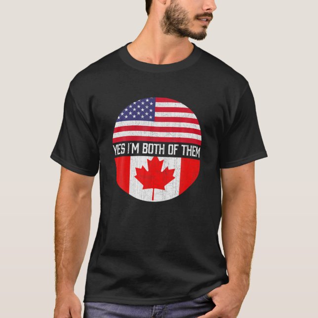 Camiseta Meia-americana metade canadense USA Flag Family He (Frente)