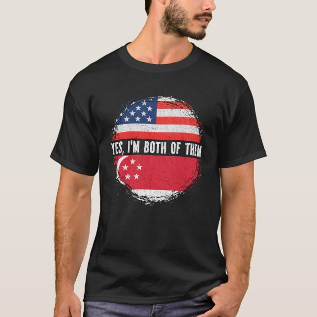 Camiseta Meia-Americana Metade Cingapura EUA Bandeira Singa (Frente)