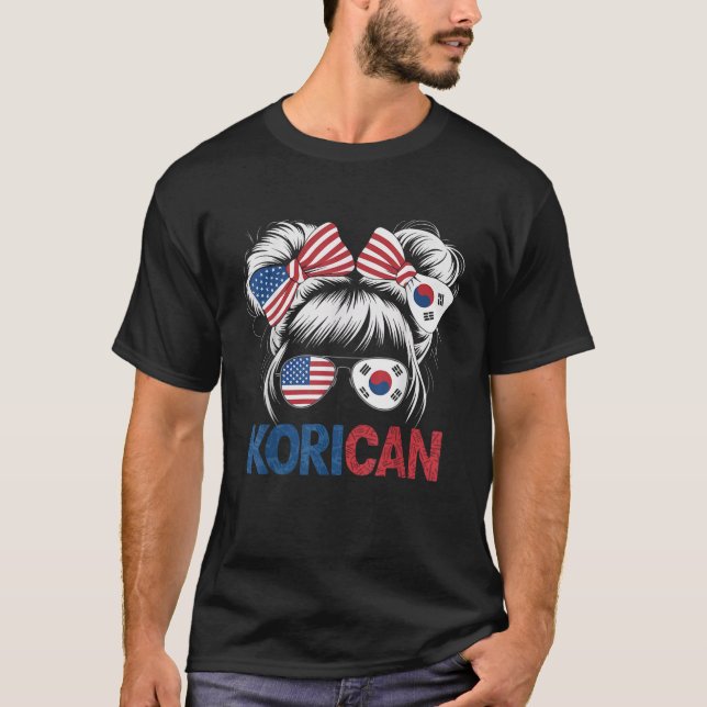 Camiseta Meia-Americana Metade Coreana EUA Bandeira Coreia  (Frente)