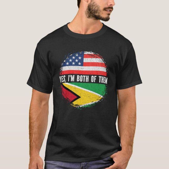 Camiseta Meia-Americana Metade do Guiana EUA Flag Guiana (Frente)