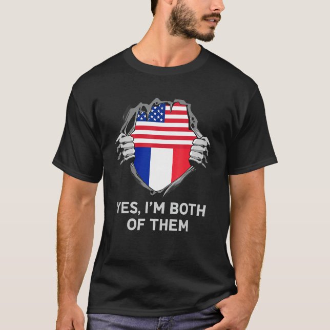Camiseta Meia-americana metade francesa dos EUA França Flag (Frente)