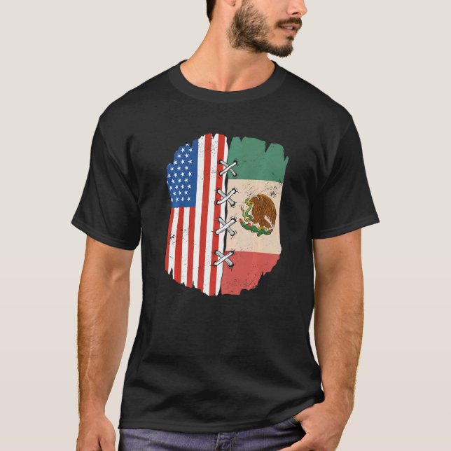 Camiseta Meia-americana metade mexicana reage bandeira amer (Frente)