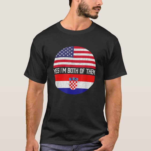 Camiseta Meia-Americana Semestre Croata EUA Flag Family Her (Frente)
