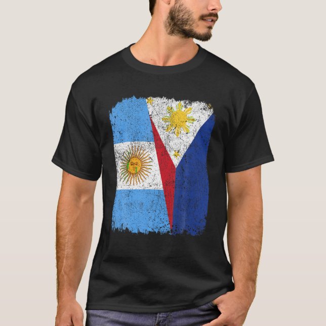 Camiseta Meia-argentina Meia-Filipina Bandeira Orgulho do P (Frente)