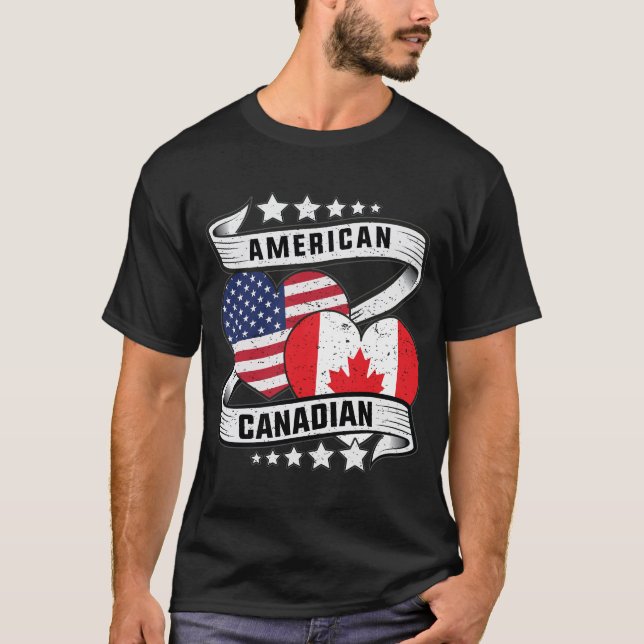 Camiseta Meia bandeira americana meio canadense, América ca (Frente)