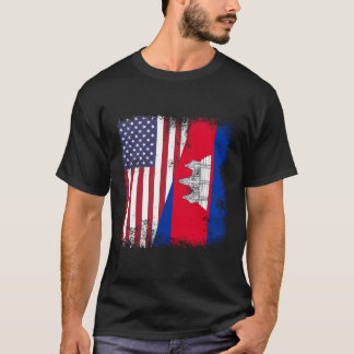 Camiseta Meia Bandeira Cambojana Vintage Camboja Presente P