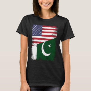Camiseta Meia Bandeira do Paquistão Vintage Paquistão EUA