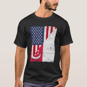 Camiseta Meia Bandeira dos EUA Meia Bandeira de Singapura A
