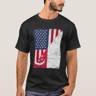 Camiseta Meia Bandeira dos EUA Meia Bandeira de Singapura A