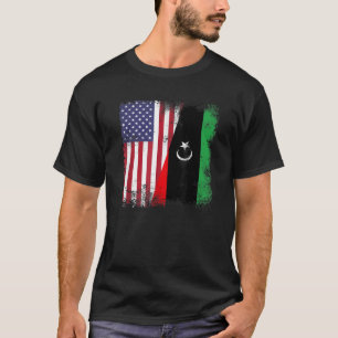 Camiseta Meia bandeira líbia Vintage Líbia Presente nos EUA